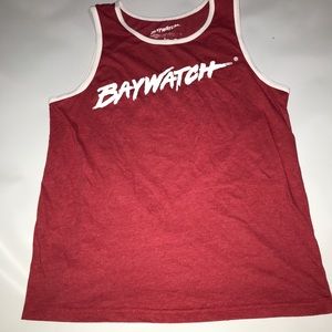 Baywatch Shirt Mens Large Red White Logo Malibu Beach Patrol Tank Top Unisex